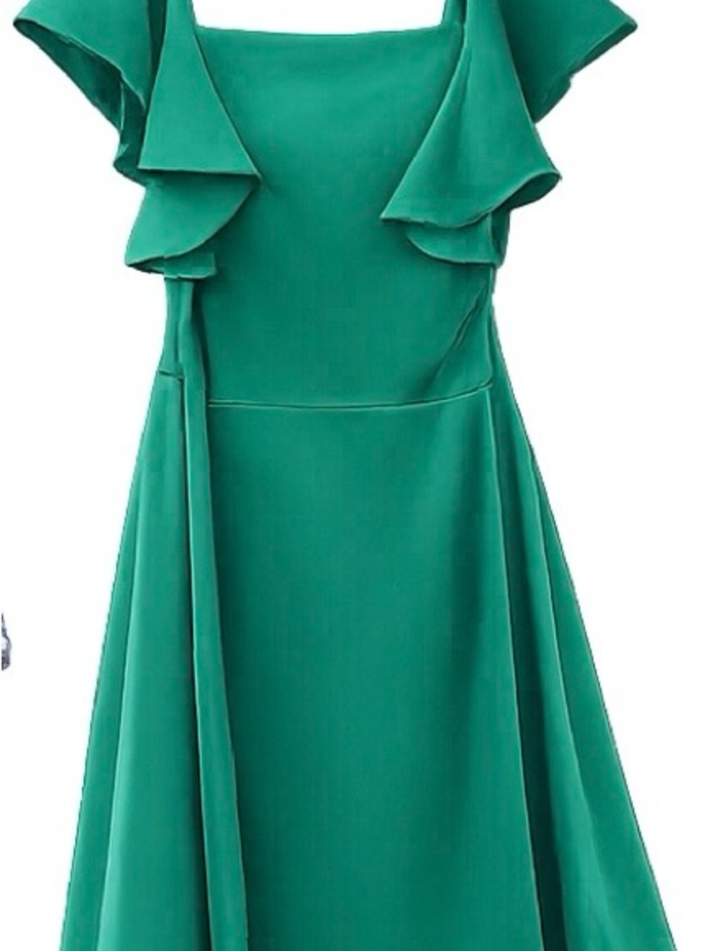 Green Ruffle Sleeve A-Line Dress